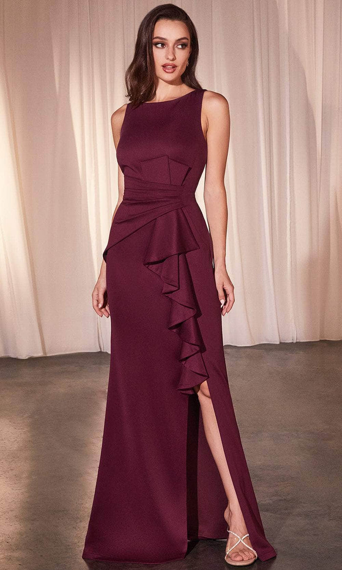 Ladivine CH377 - Ruffle Draped Sleeveless Prom Dress Prom Dresses S / Burgundy