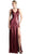 Ladivine CH565 - V-Neck Fitted Silhouette and Slit Evening Gown Evening Dresses XS / Burgundy