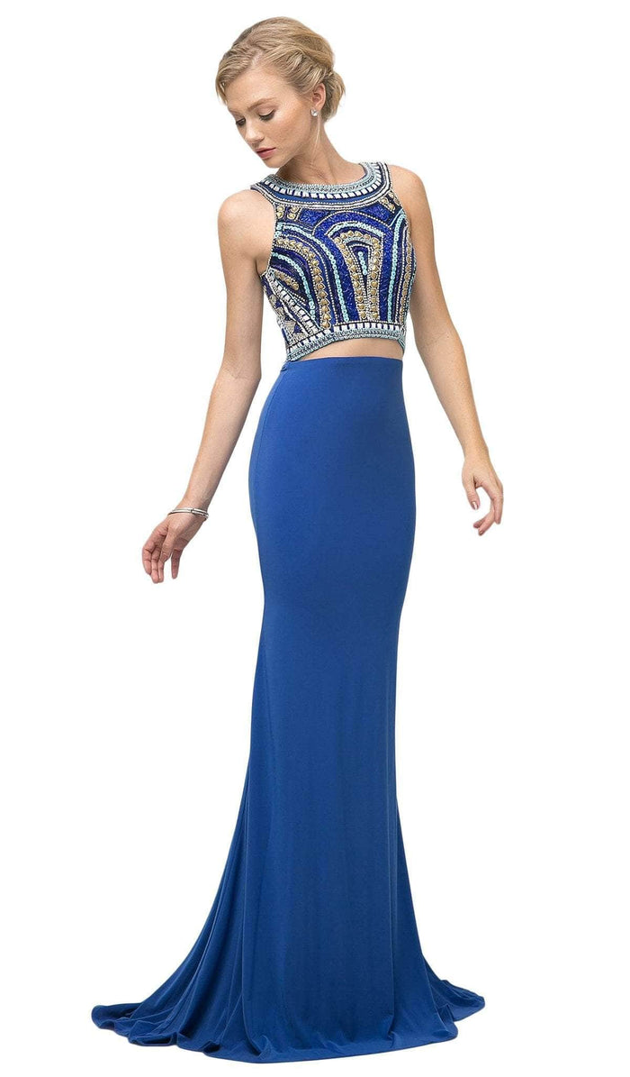 Ladivine CK39 - Beaded Two Piece Halter Neck Prom Dress Prom Dresses 2 / Royal