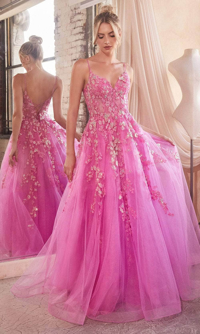 Ladivine CM347 - Glitter Embroidered Sleeveless Prom Gown Ball Gowns 2 / Azalea Pink