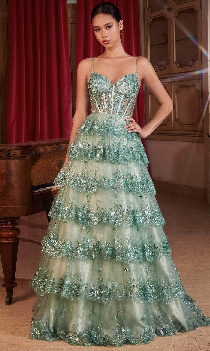 Ladivine KV1108 - Sweetheart Tiered Skirt Prom Gown Prom Dresses 6 / Sage