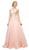 Ladivine UE009 - Lace Bodice and Illusion Neckline Bridesmaid Dress Bridesmaid Dresses 4 / Lt Peach