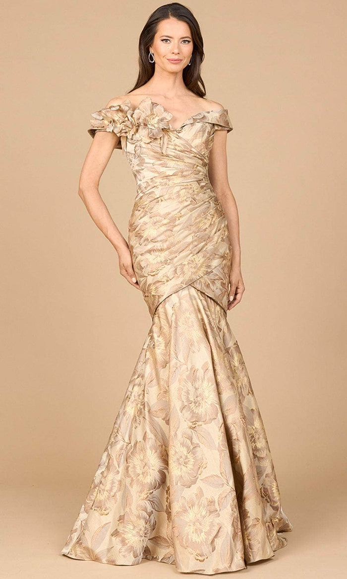 Lara Dresses 28920 - Floral Off-Shoulder Mermaid Evening Gown Mother of the Bride Dresses 2 / Champagne Gold