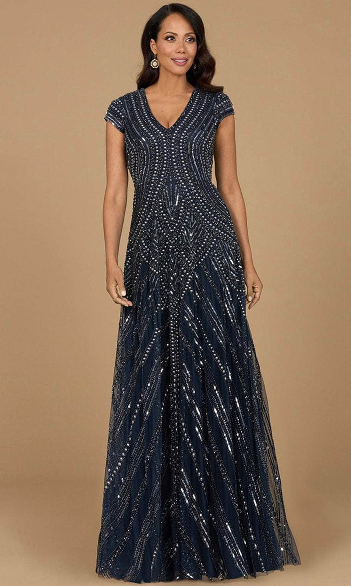 Lara Dresses 28952 - Beaded Cap Sleeve Evening Gown Mother of the Bride Dresses 2 / Navy