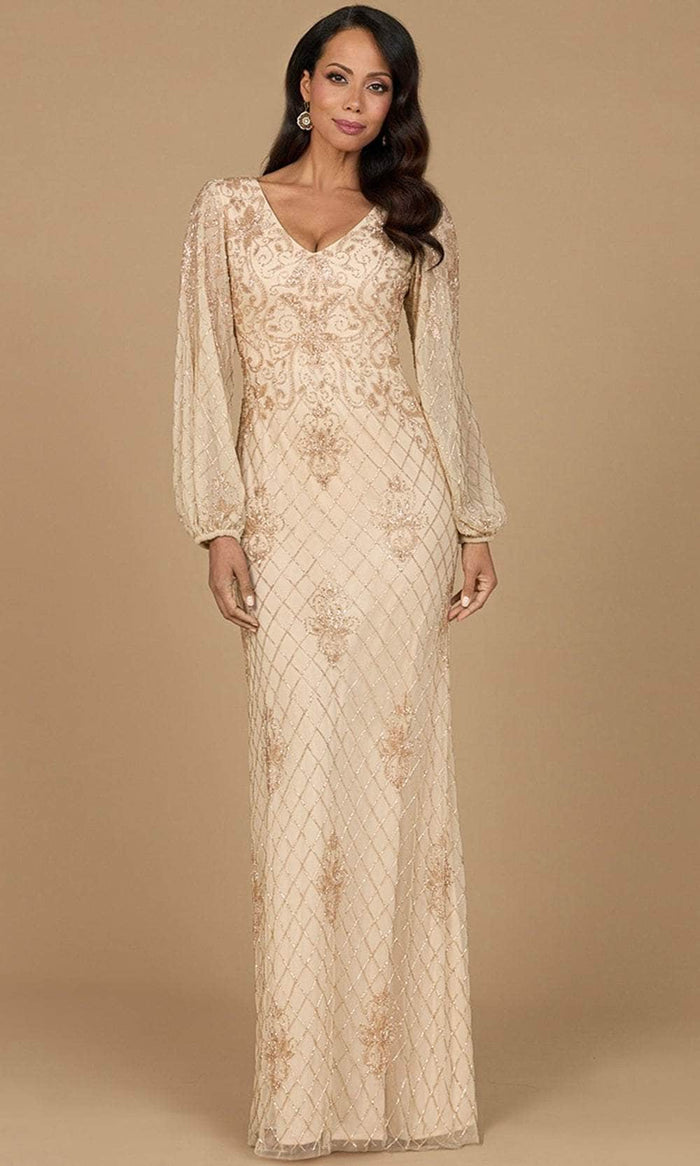 Lara Dresses 28955 - Beaded Lattice Deep V-Neck Formal Dress Mother of the Bride Dresses 4 / Champagne