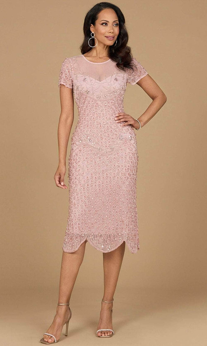 Lara Dresses 28974 - Elegant Beaded Midi Dress Cocktail Dresses 2 / Dusty Rose