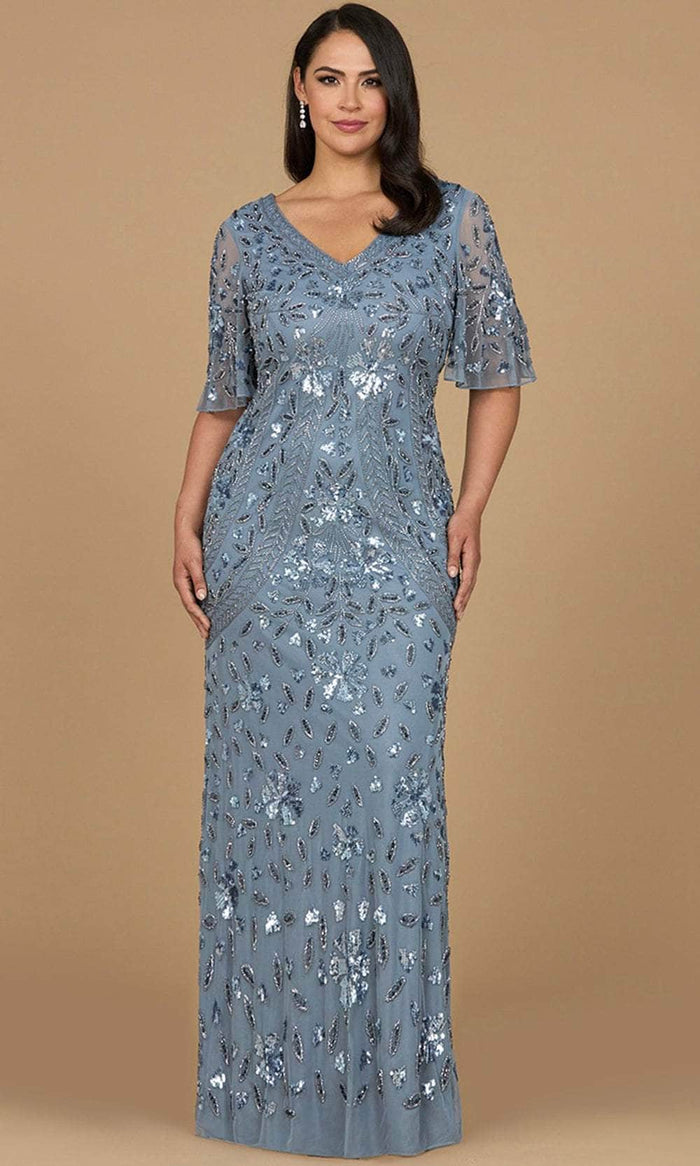 Lara Dresses 28975 - Short Sleeve Beaded Sequin Evening Dress Mother of the Bride Dresses 4 / Dusty Periwinkle