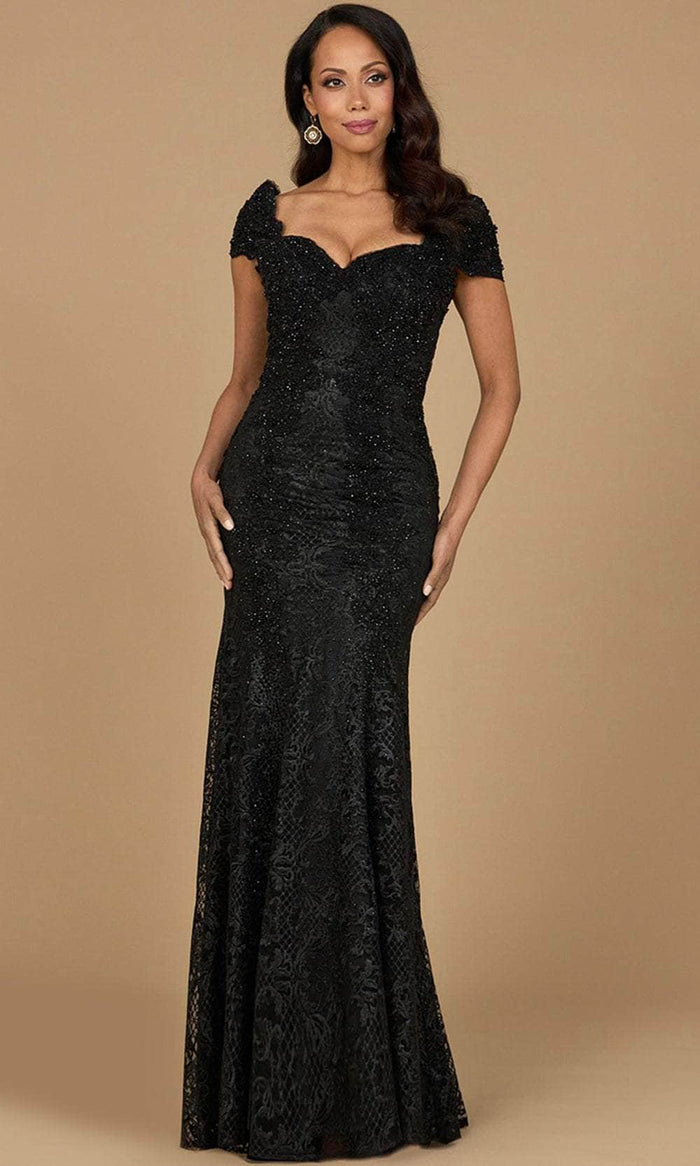 Lara Dresses 28980 - Cap Sleeve Beaded Lace Formal Dress Mother of the Bride Dresses 2 / Black