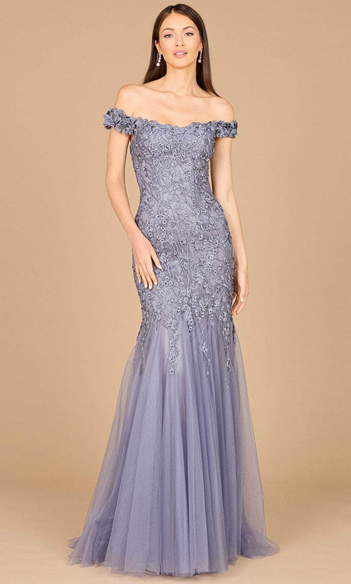 Lara Dresses 29021 - Lace Detailed Mermaid Evening Gown Evening Dresses 0 / Grey Blue