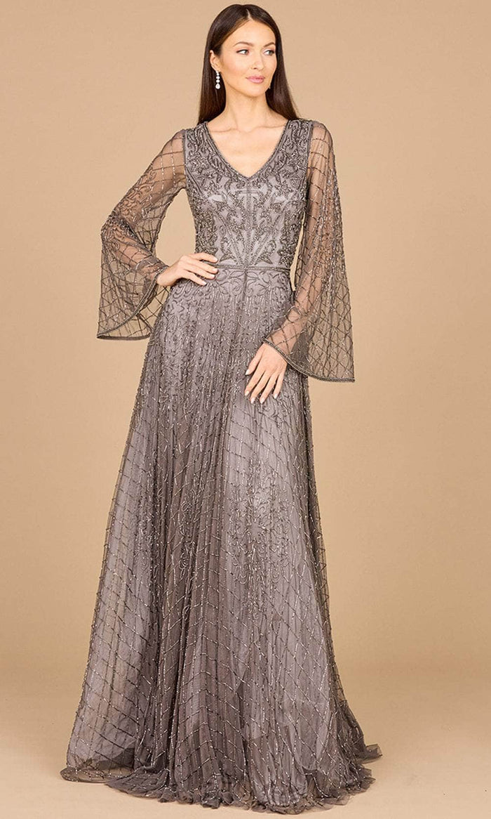 Lara Dresses 29115 - Flare Sleeve Embellished Gown Evening Dresses 0 / Grey