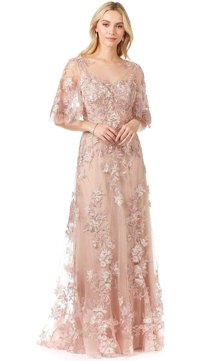 Lara Dresses 29325 - Embroidered Illusion Neck Evening Gown Mother of the Bride Dresses 10 / Blush