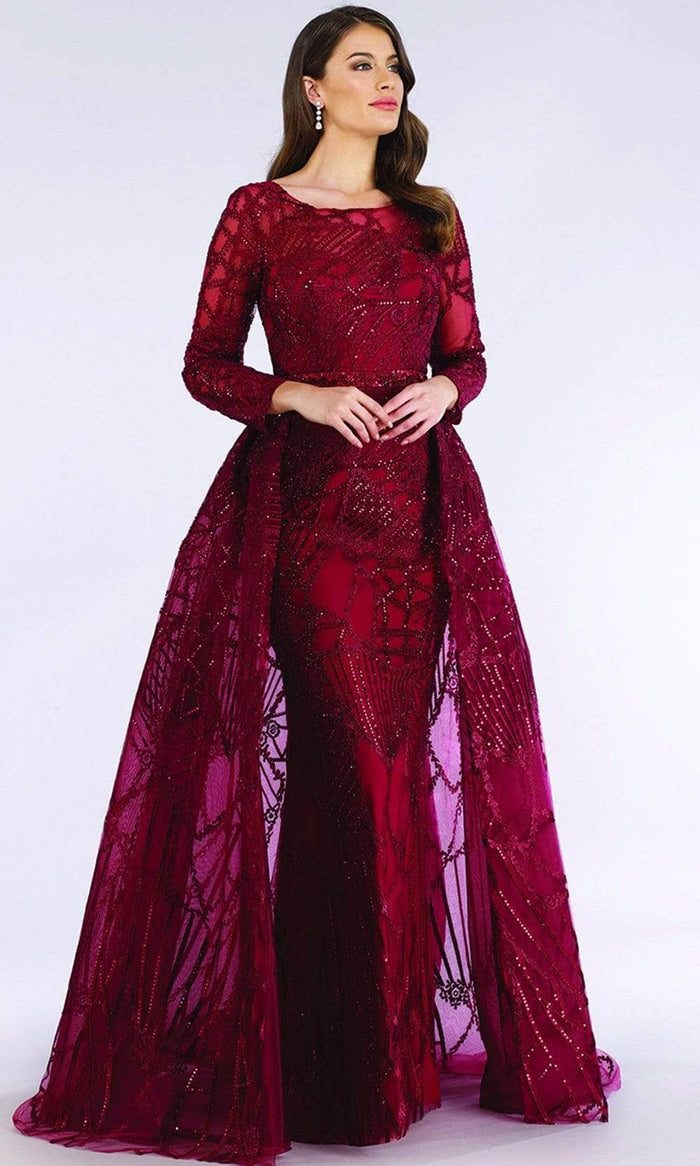 Lara Dresses 29633 - Long Sleeve Embellished Evening Dress Evening Dresses 16 / Dark Red