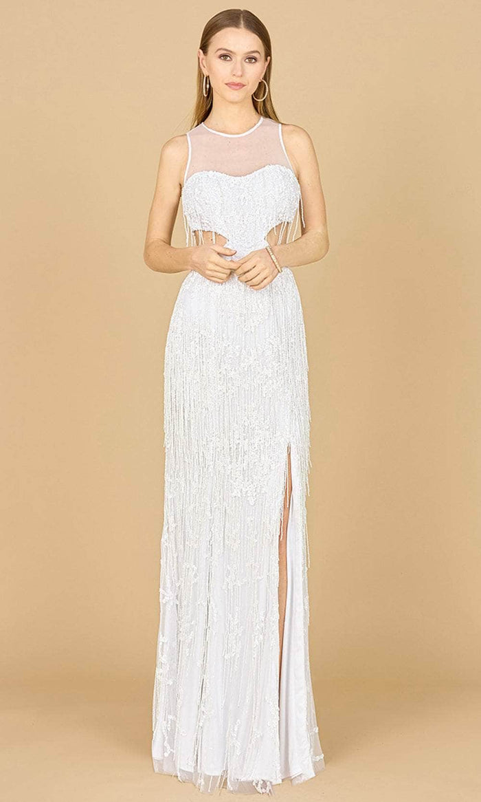 Lara Dresses 51183 - Fringe Embellished One-Sleeve Bridal Dress Bridal Dresses 0 / Ivory