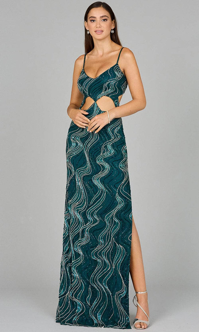 Lara Dresses 9941 - Cut-Out Detailed Sleeveless Prom Gown Evening Dresses 0 / Teal