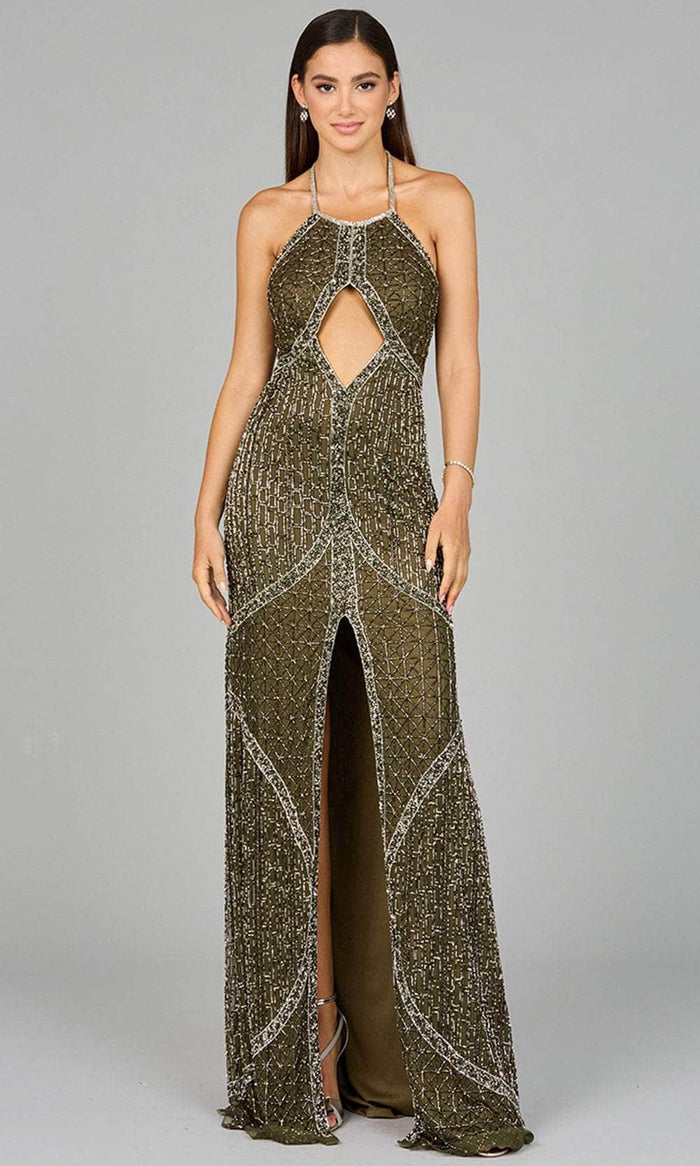 Lara Dresses 9945 - Sparkly Beaded Halter Prom Gown Evening Dresses 0 / Olive