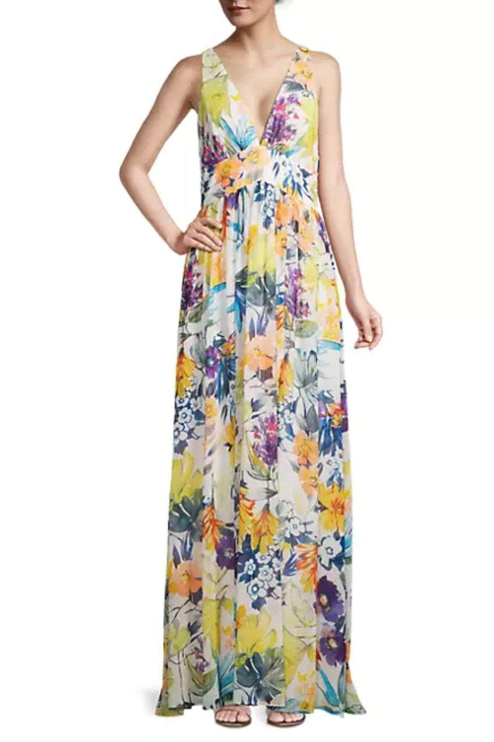 Liv Foster ML1E208109 - Sleeveless Floral Printed Long Dress Evening Dresses 14 / Ivory Multi