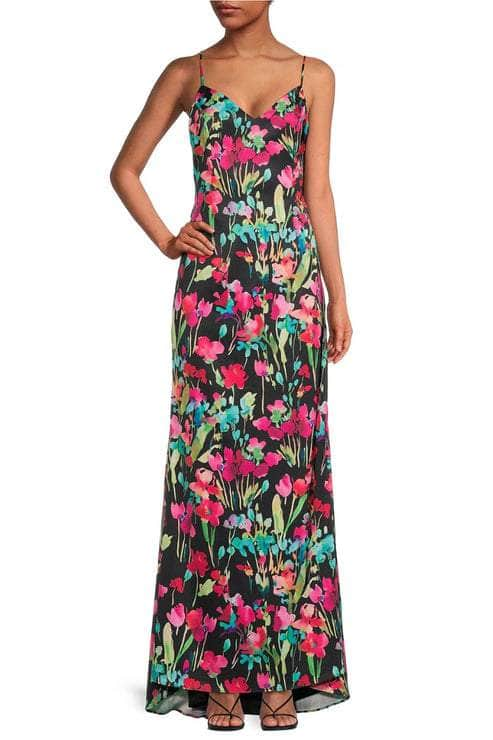 Liv Foster ML1E208209 - Floral Printed Sleeveless Long Dress Military Ball 10 / Black Multi