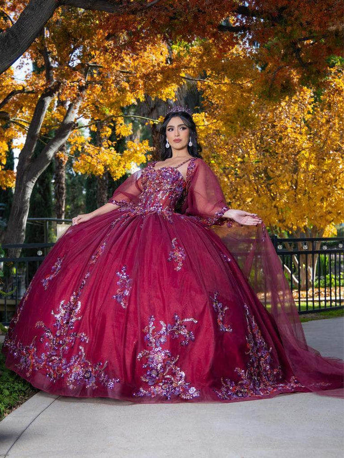 Lizluo Quince 26087 - Cape Sleeve Beaded Applique Ballgown Special Occasion Dress