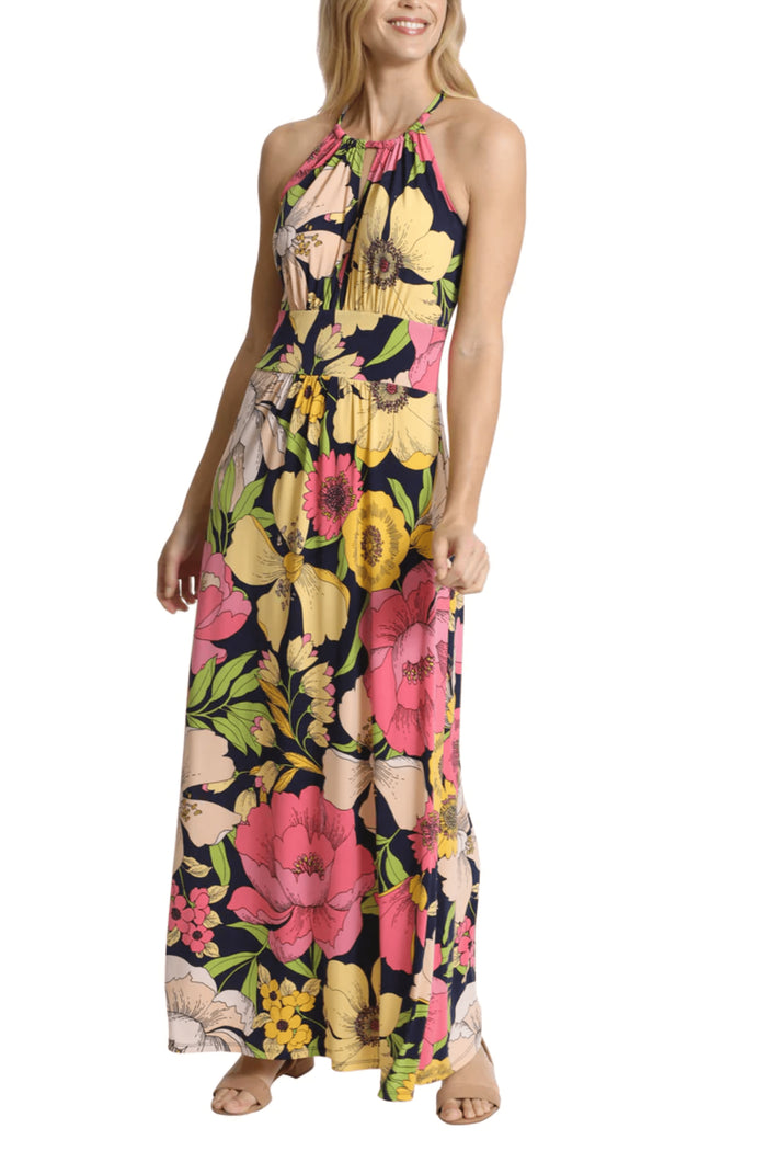 London Times T6110M - Floral Halter Maxi Dress Special Occasion Dress