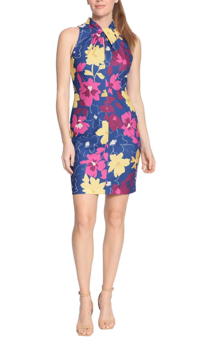 London Times T6321M - Halter Floral Printed Cocktail Dress Cocktail Dresses 10 / Blue Magenta