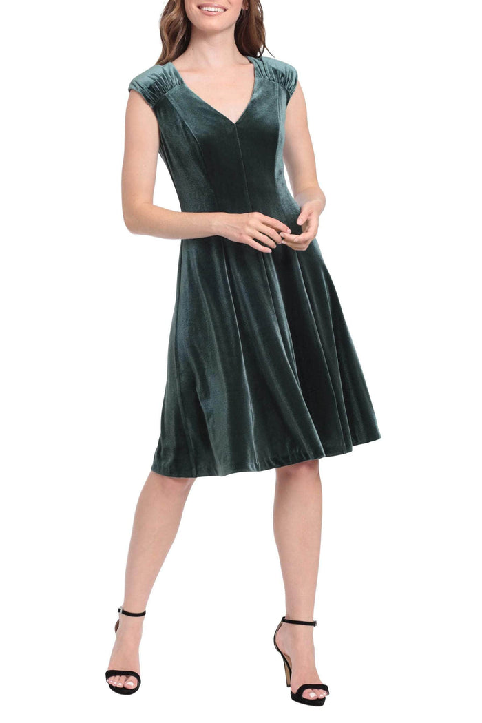 London Times T6501M - Velvet Ruched Cap Sleeve Cocktail Dress Special Occasion Dress