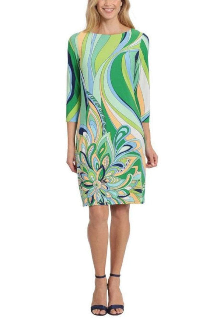 London Times T6769M - Printed Quarter Sleeve Cocktail Dress Cocktail Dresses S / Green