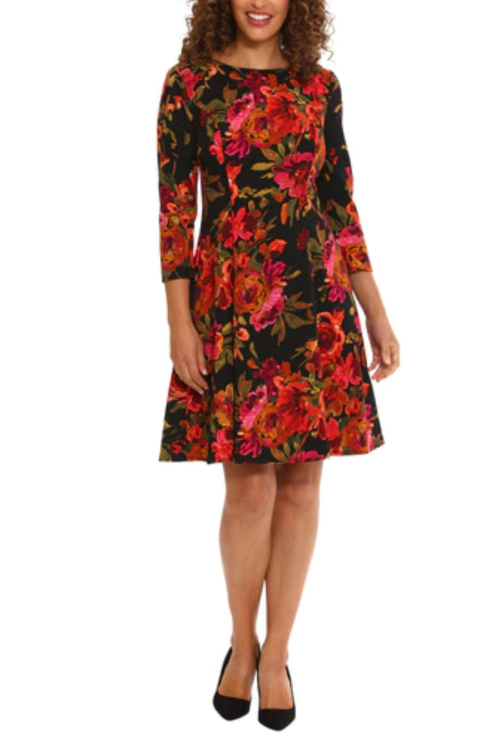 London Times T7018M - Floral Printed Jewel Neck Cocktail Dress Special Occasion Dress