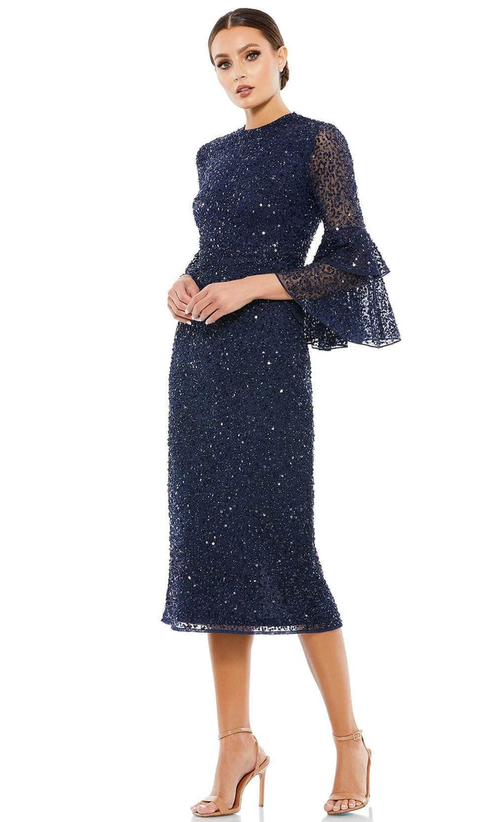 Mac Duggal 10802 - Tiered Ruffle Sleeve Cocktail Dress Cocktail Dresses 2 / Navy