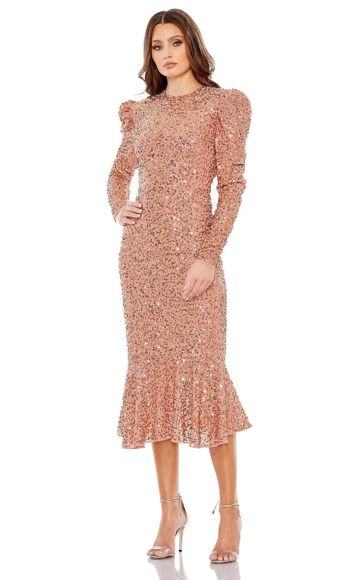 Mac Duggal 10865 - Puff Sleeve Tea Length Evening Dress cocktail dresses 4 / Copper