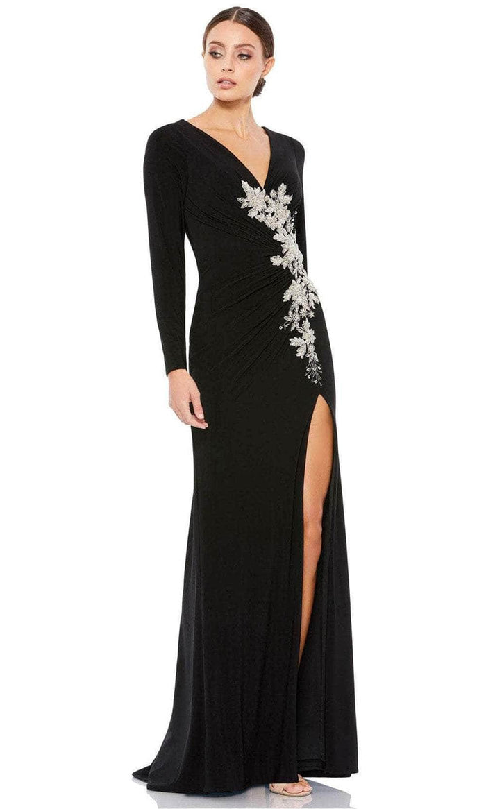 Mac Duggal 12453 - Long Sleeve Appliqued Evening Dress Evening Dresses 6 / Black