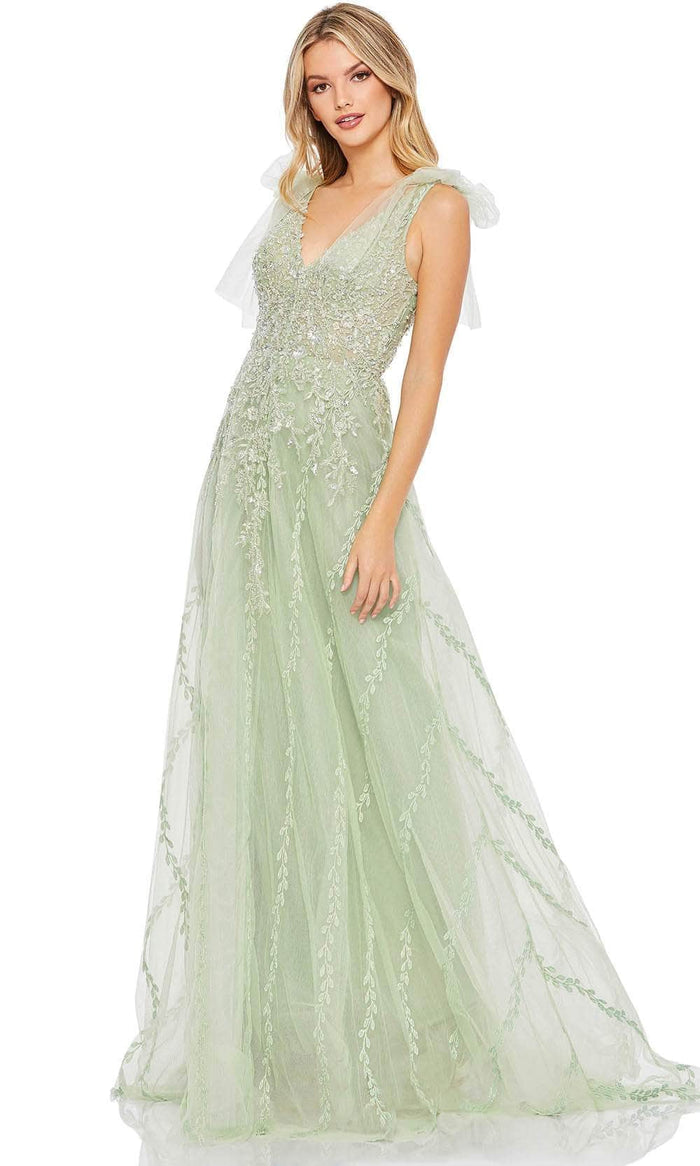 Mac Duggal 20313 - V-Neck Bow Strap Gown Evening Dresses 0 / Sage