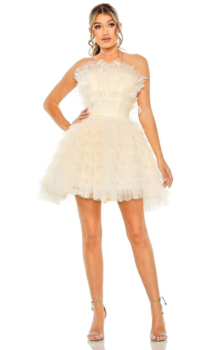 Mac Duggal 20529 - Strapless Feathered Cocktail Dress Cocktail Dresses 0 / Ivory