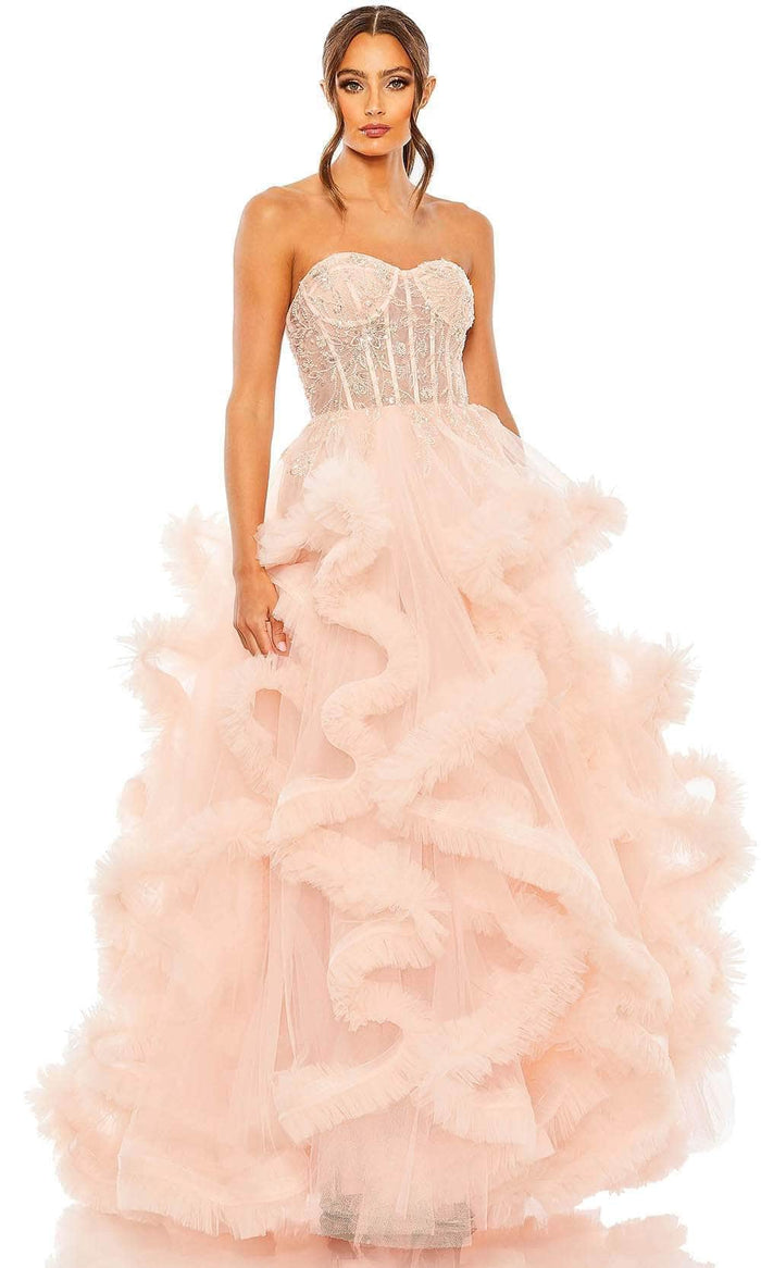 Mac Duggal 20542 - Ruffled Tulle Prom Gown Prom Dresses 0 / Pink