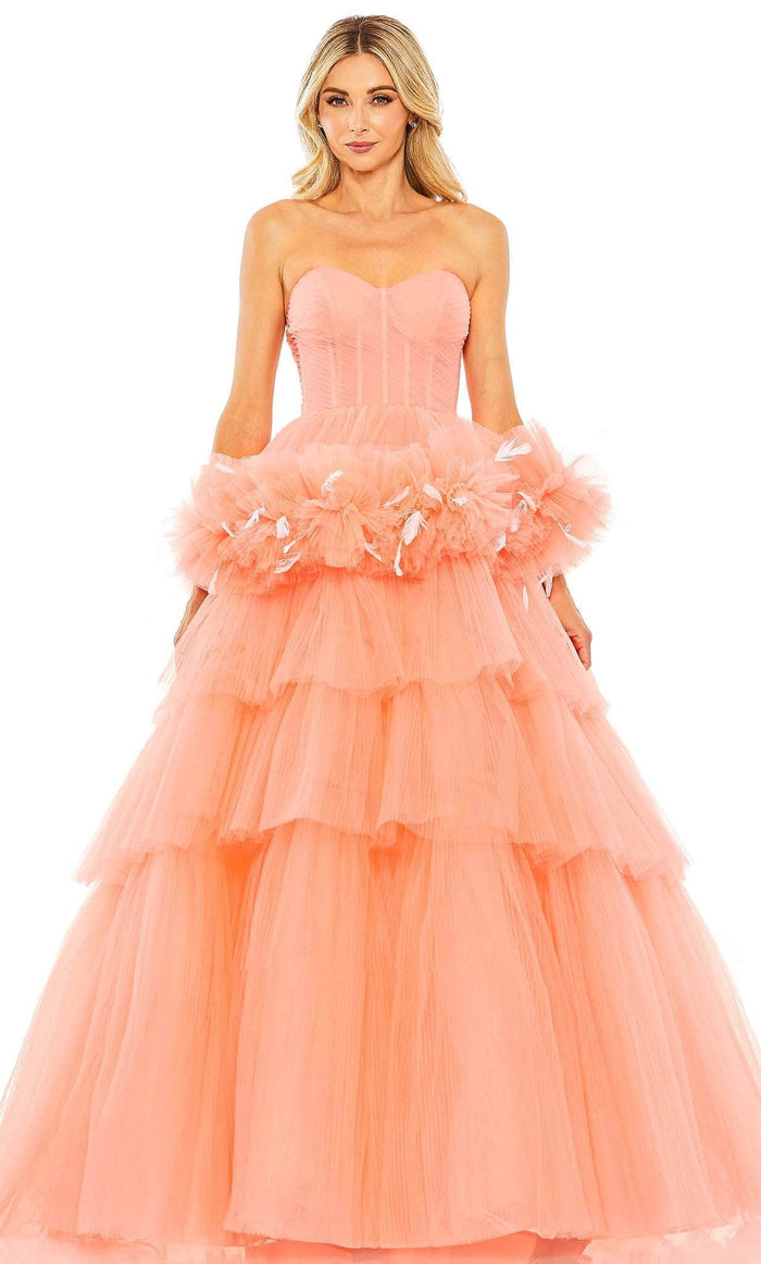 Mac Duggal 20572 - Strapless Ruffled Trim Ballgown Ball Gowns 2 / Coral