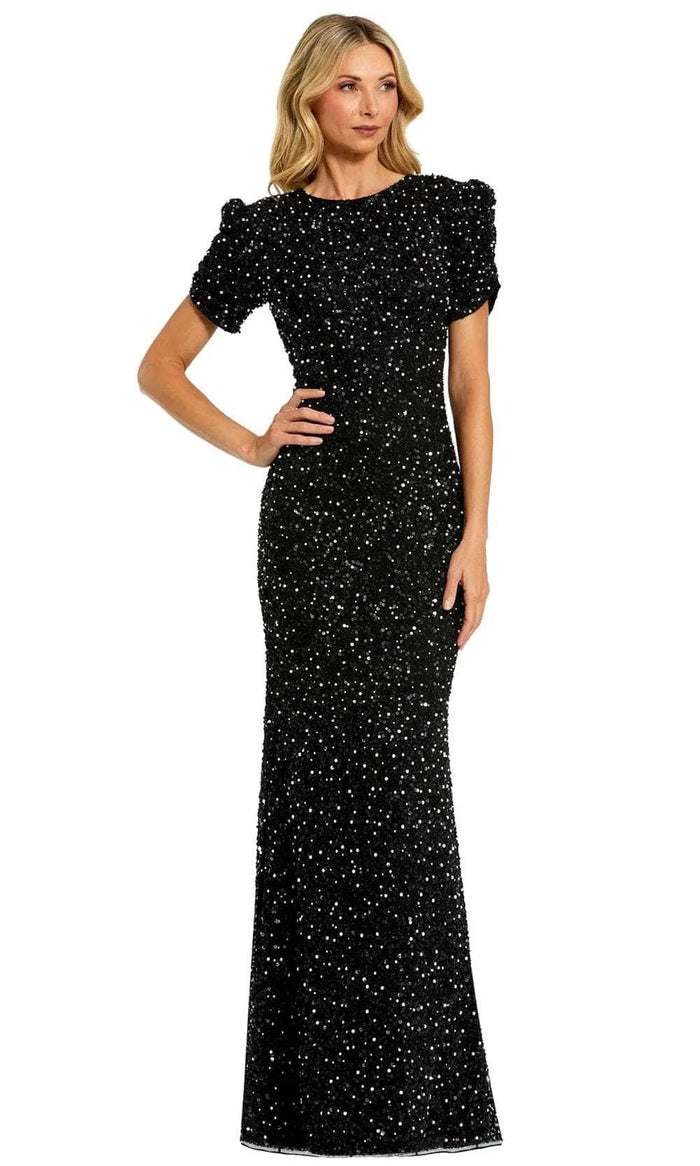 Mac Duggal 24003 - Sequin Short Sleeve Evening Dress Mother of the Bride Dresses 2 / Black