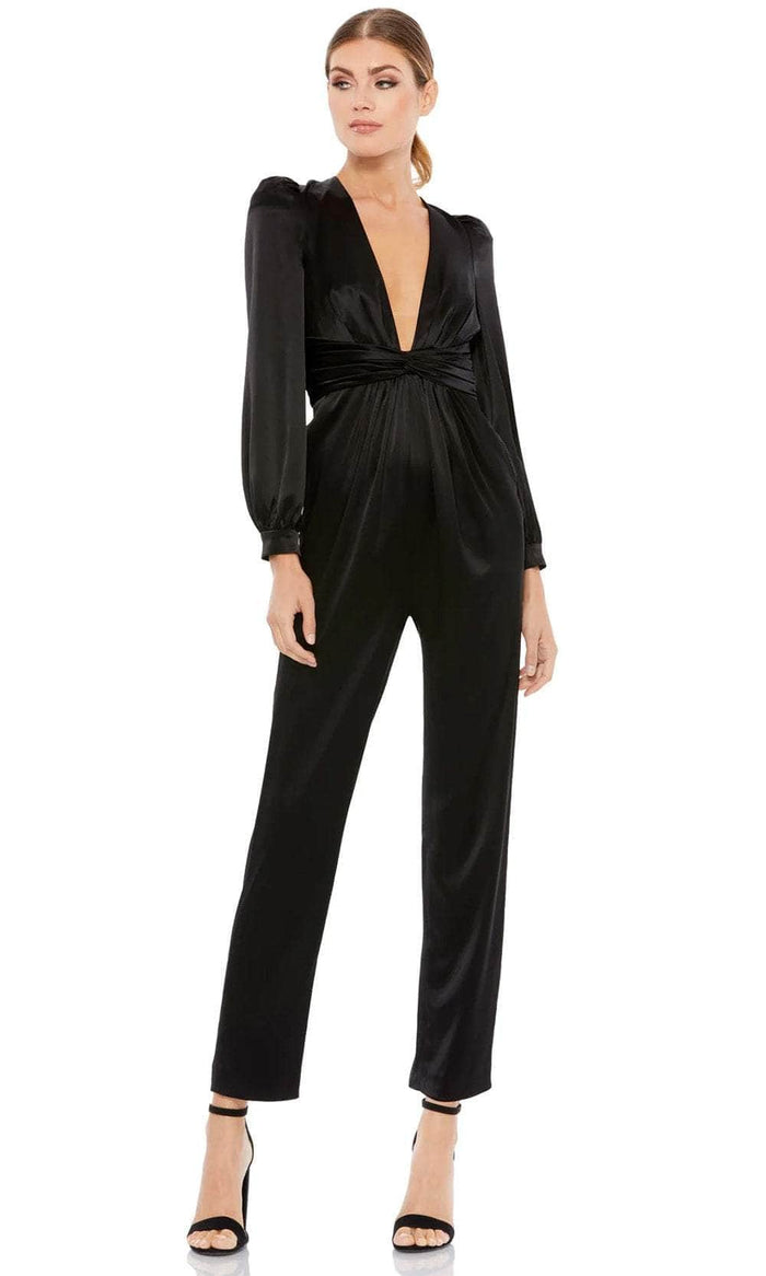 Mac Duggal 2647 - Ruched Waist Plunging V-Neck Jumpsuit Formal Pantsuits 8 / Black