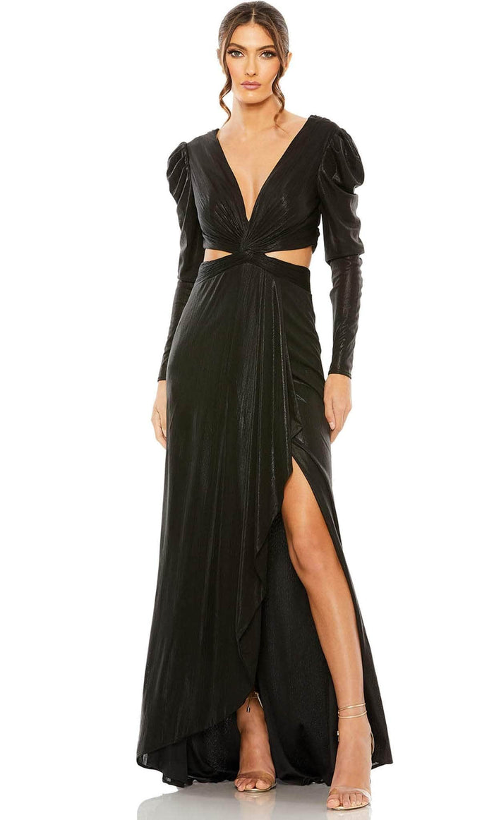 Mac Duggal 27060 - Metallic Cutout V-neck Evening Gown Winter Formals and Balls 0 / Black