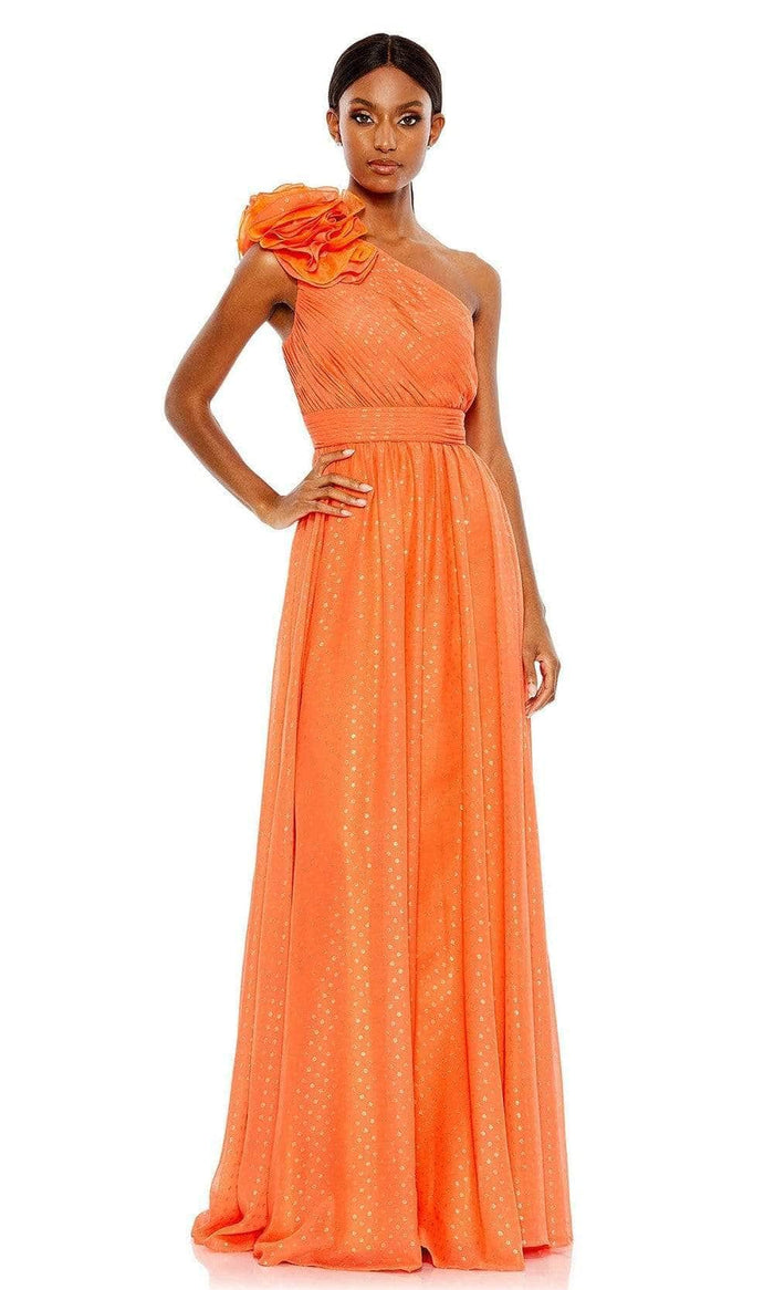 Mac Duggal - 49536 Floral Applique Gown Prom Dresses 0 / Tangerine