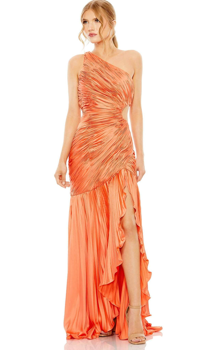 Mac Duggal 49683 - Ruched One-Sleeve Prom Dress Prom Dresses 0 / Coral