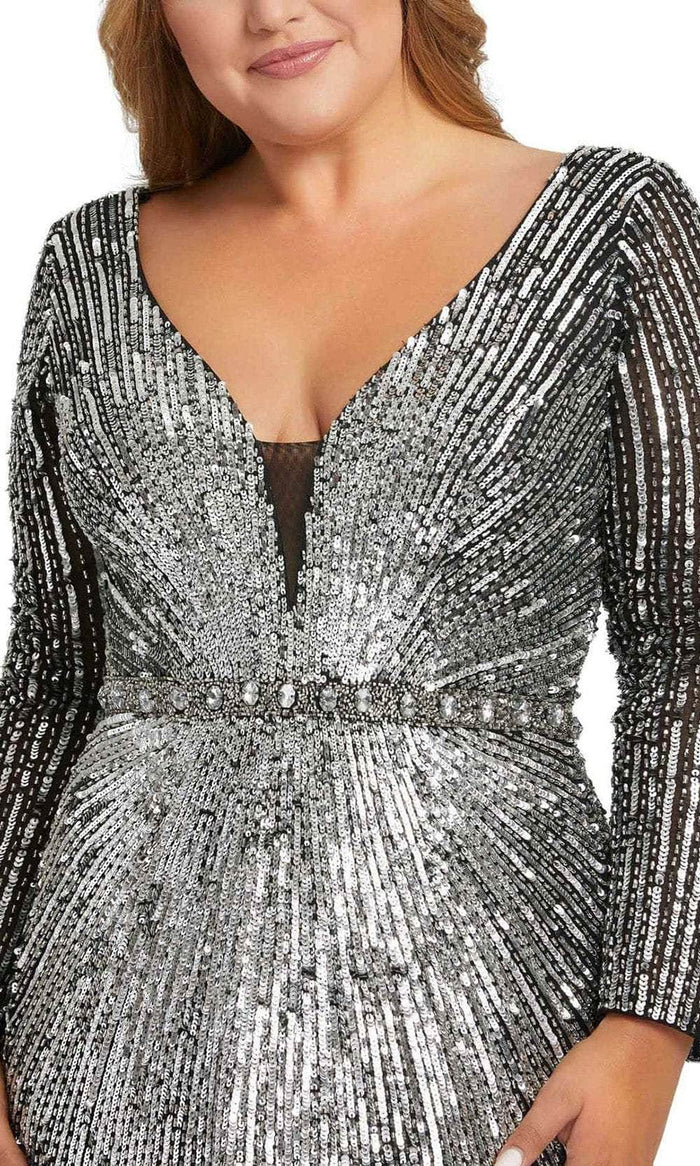 Mac Duggal 5176 - Sequin Long Sleeve Evening Gown Evening Dresses 14W / Black Silver