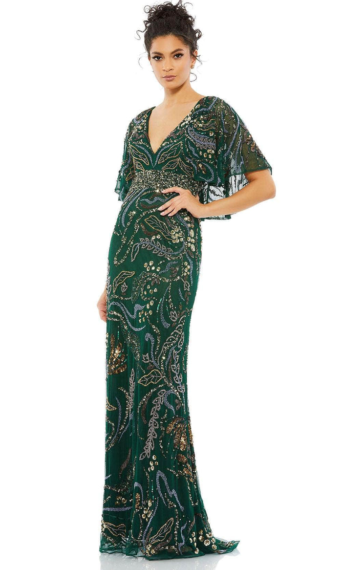 Mac Duggal 5239 - Cape Sleeve V-Neck Evening Dress Mother Of The Bride Dresses 4 / Emerald