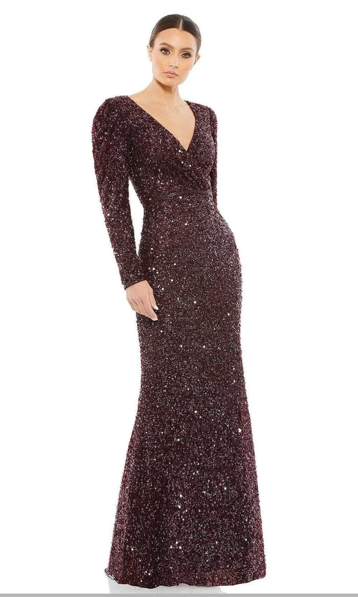 Mac Duggal 5510 - Puff Sleeved Sequin Evening Gown Evening Dresses 8 / Mahogany