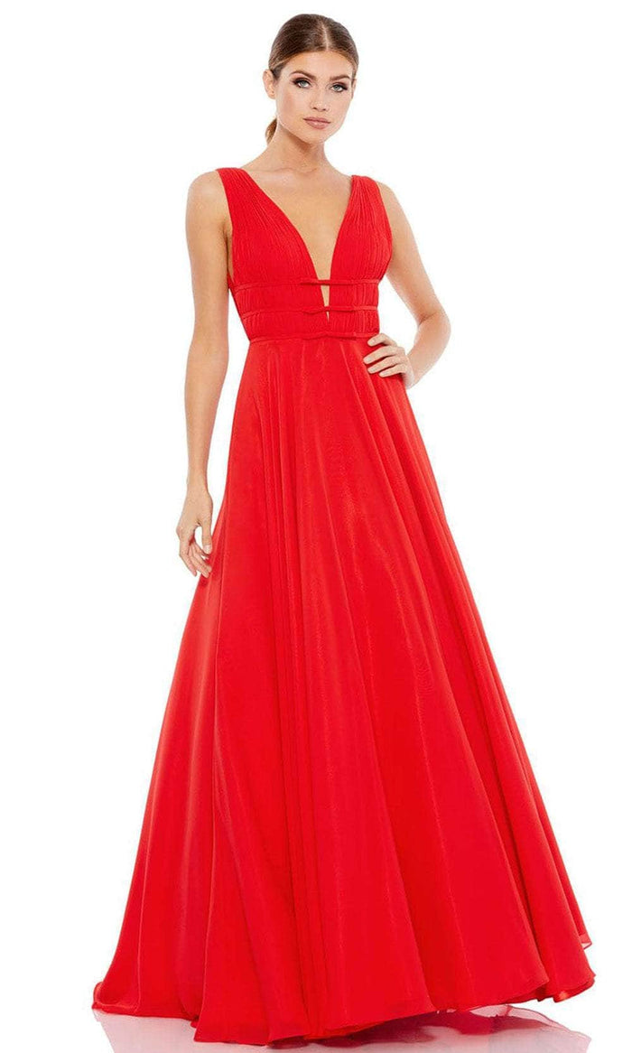 Mac Duggal 55379 - Sleeveless Chiffon A-Line Prom Gown Prom Dresses 4 / Red