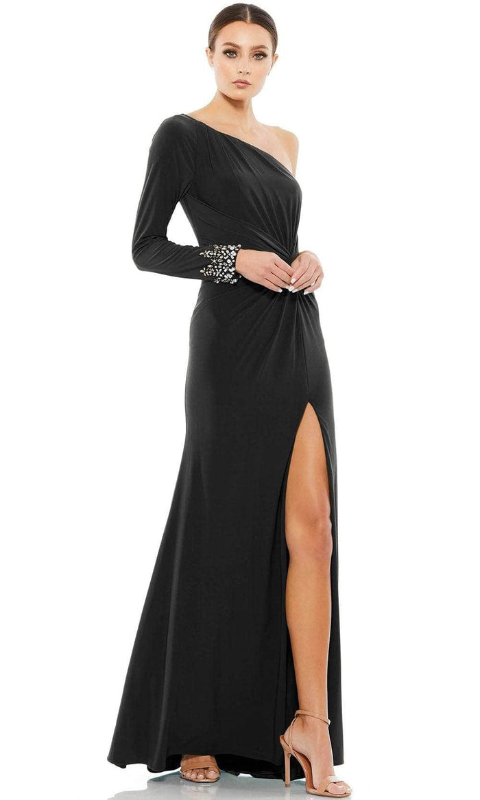 Mac Duggal 55696 - Knotted Waist Asymmetric Evening Gown Evening Dresses 0 / Black