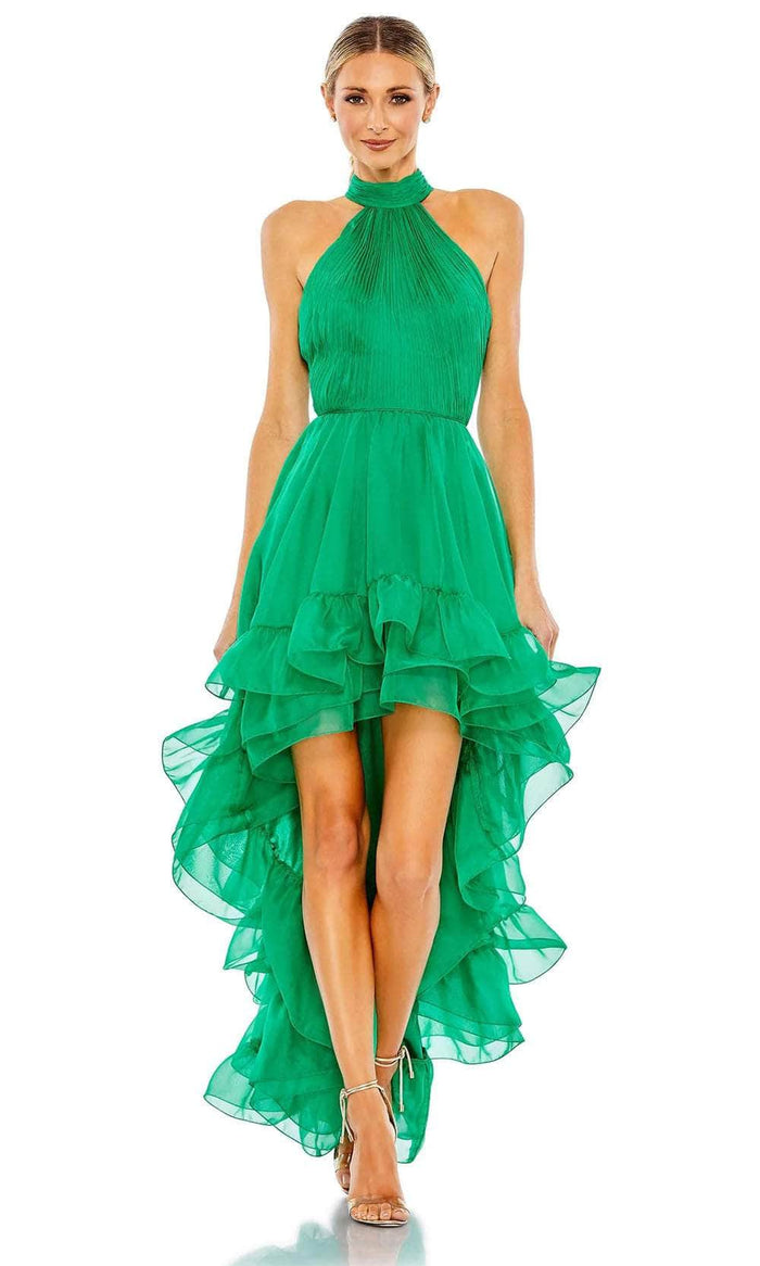 Mac Duggal 558071 - Pleated Halter Hi-Low Evening Dress Evening Dresses 0 / Emerald