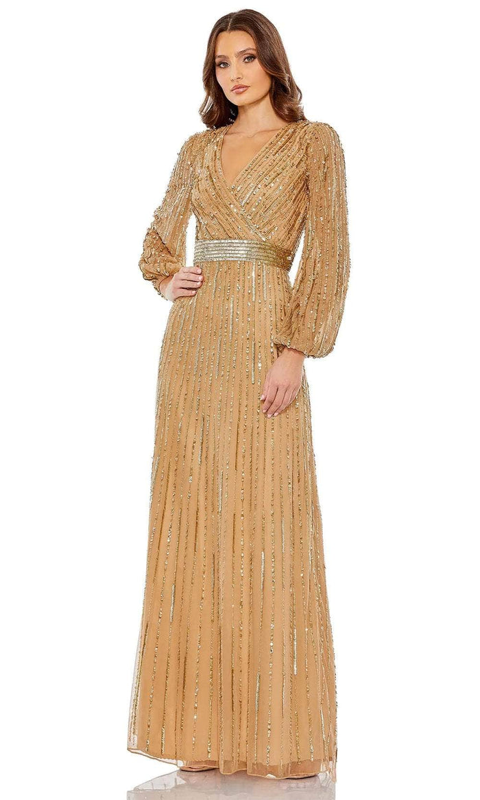 Mac Duggal 5718 - Bishop Sleeve Sequin Dress Evening Dresses 4 / Gold