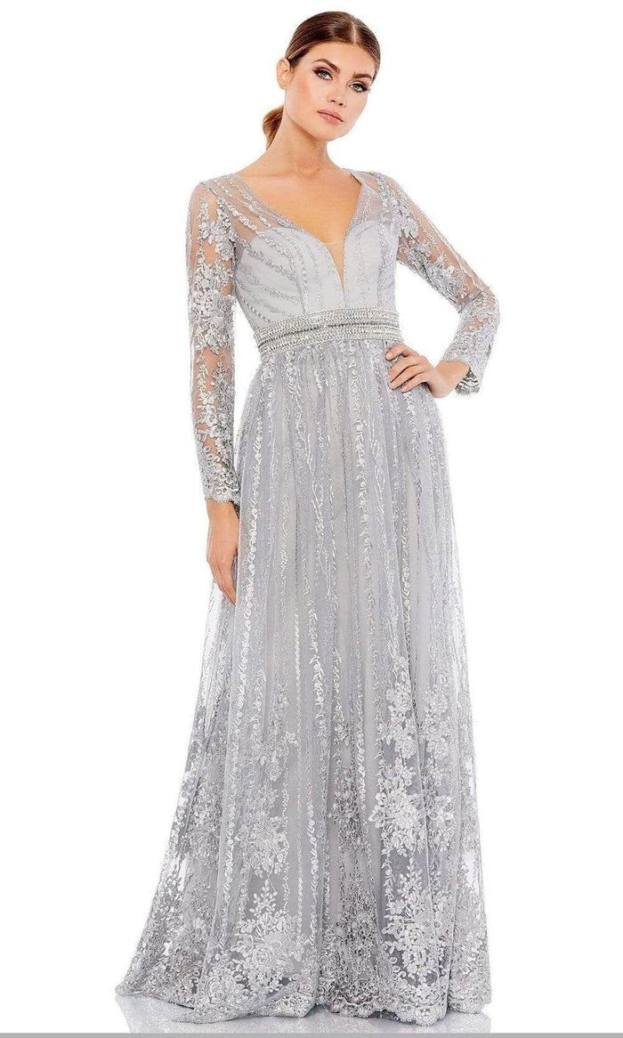 Mac Duggal 66591 - Sheer Sleeve A-Line Formal Gown Mother of the Bride Dresses 8 / Platinum