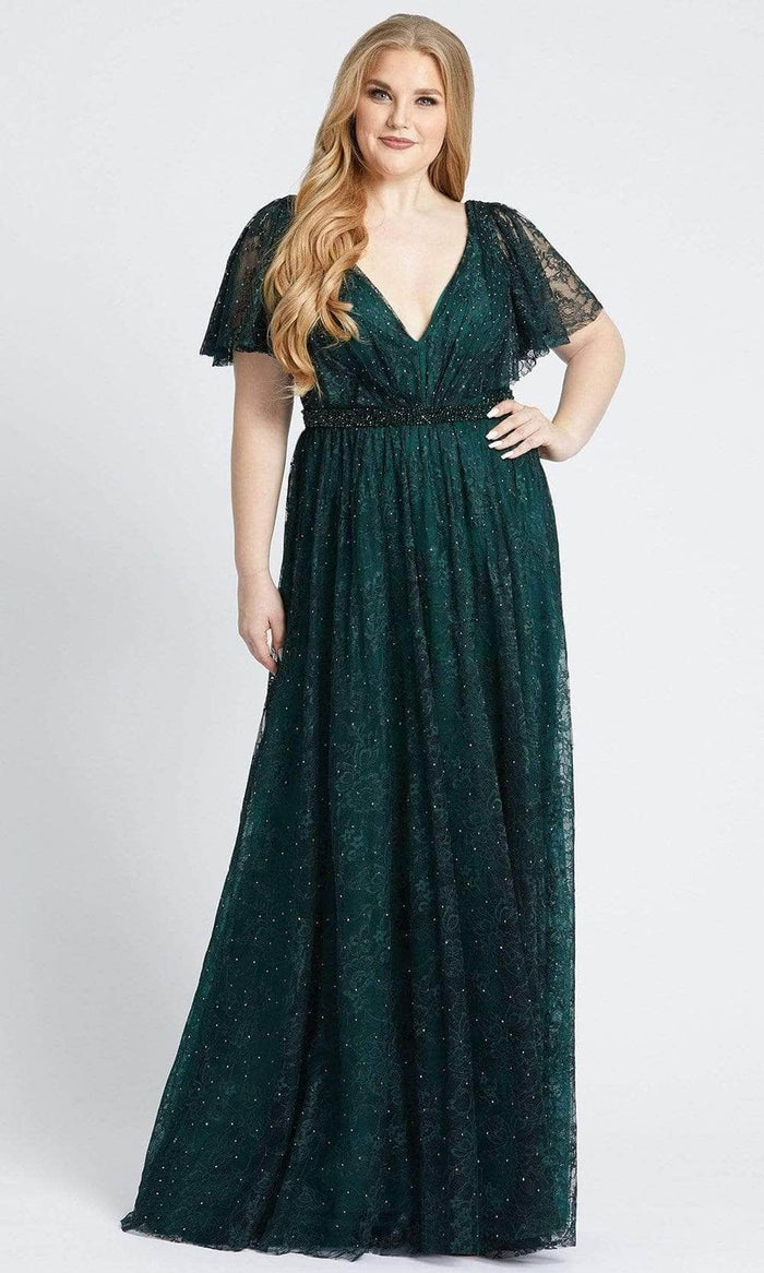 Mac Duggal - 67435 Embellished V Neck A-Line Gown Mother of the Bride Dresses 12W / Emerald Green