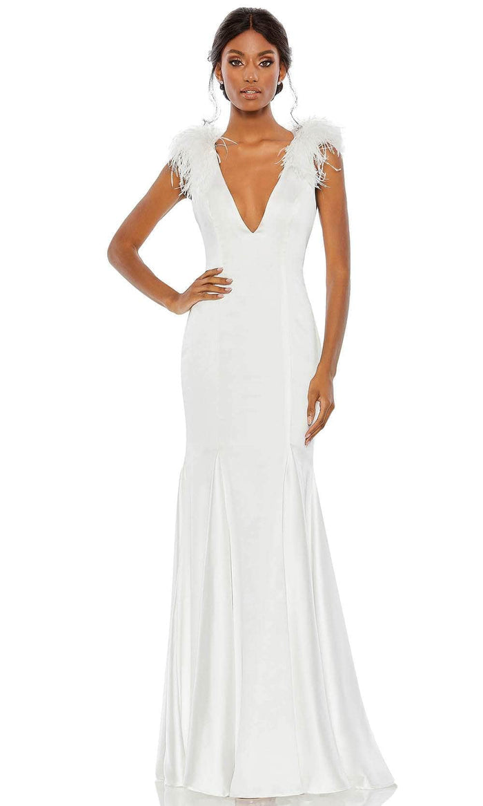 Mac Duggal 68137 - Sleeveless V-neck Formal Dress Evening Dresses 2 / White