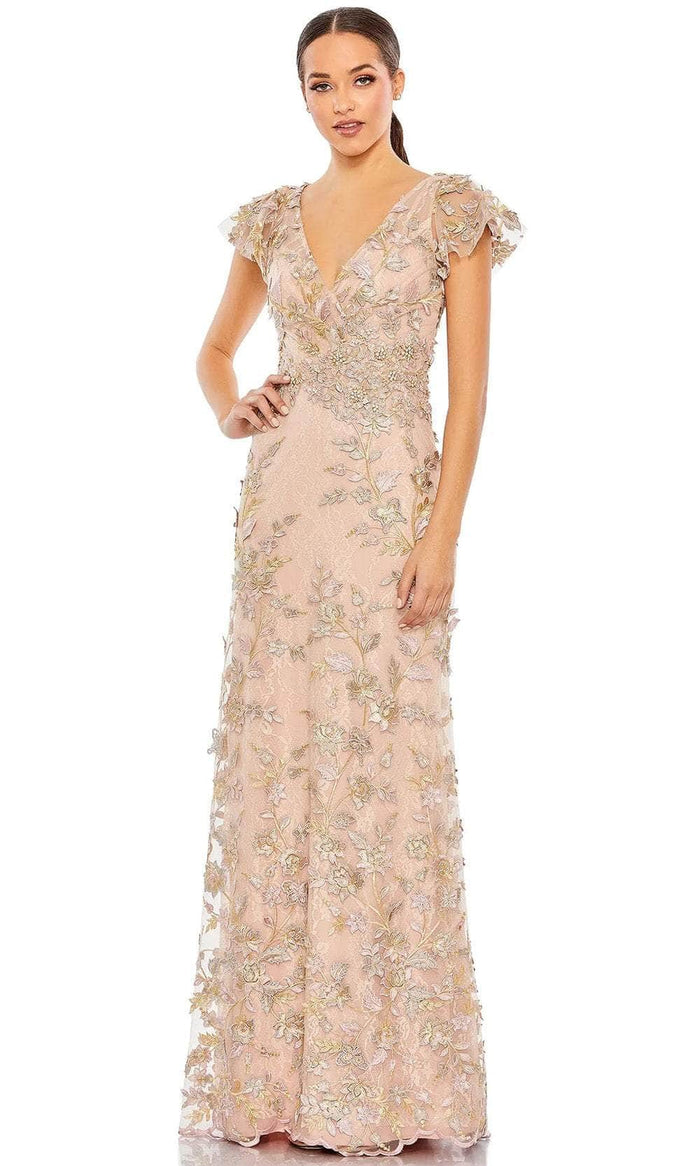 Mac Duggal 68192 - Flutter Sleeve Appliqued Evening Gown Evening Dresses 4 / Rose Gold